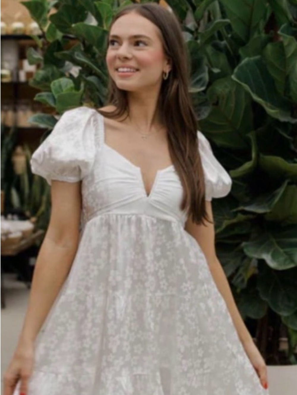 Entro White Puff Sleeve Floral Tiered Mini Dress NWOT